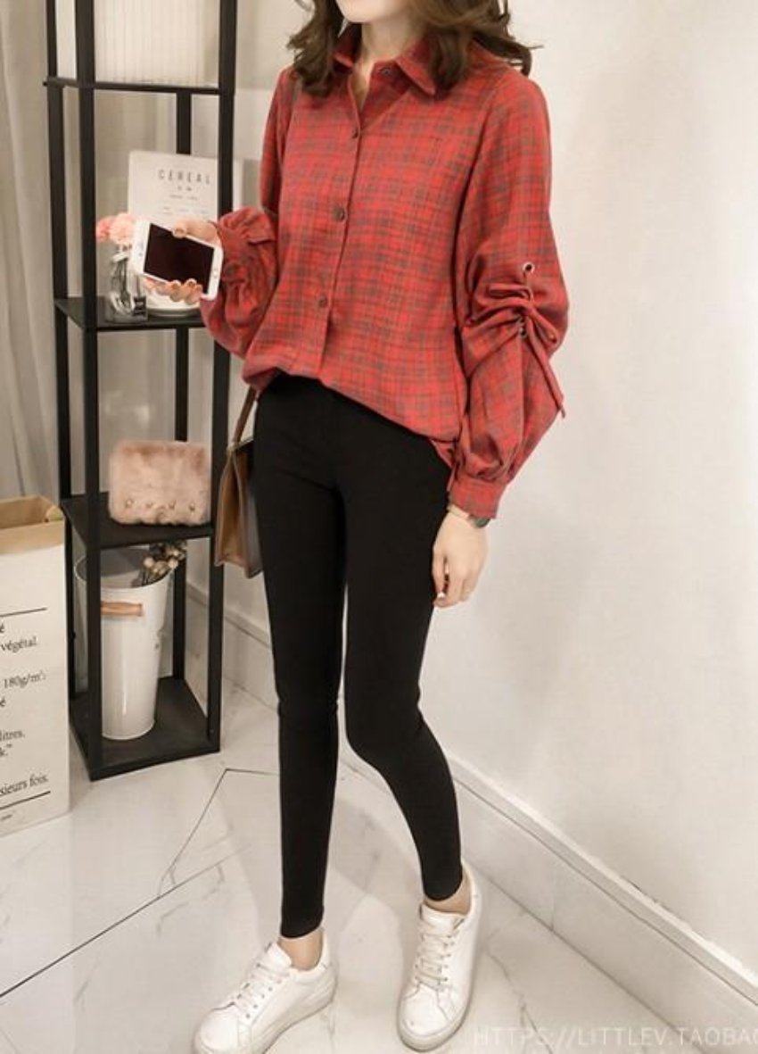 Plaid Bell Sleeve Women's Top