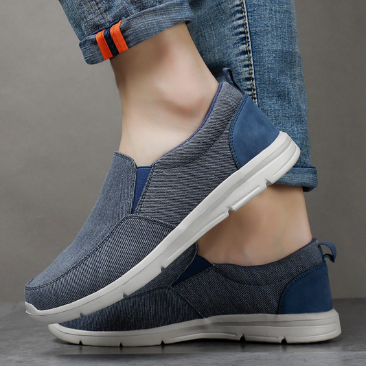 Breathable Men's Walking Shoes: blue, gray slip-on sneakers, casual minimal style