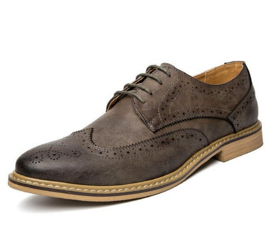 Stylish Male Dress Shoes: dark brown, tan lace-up oxford brogue shoe, classic dress shoe style
