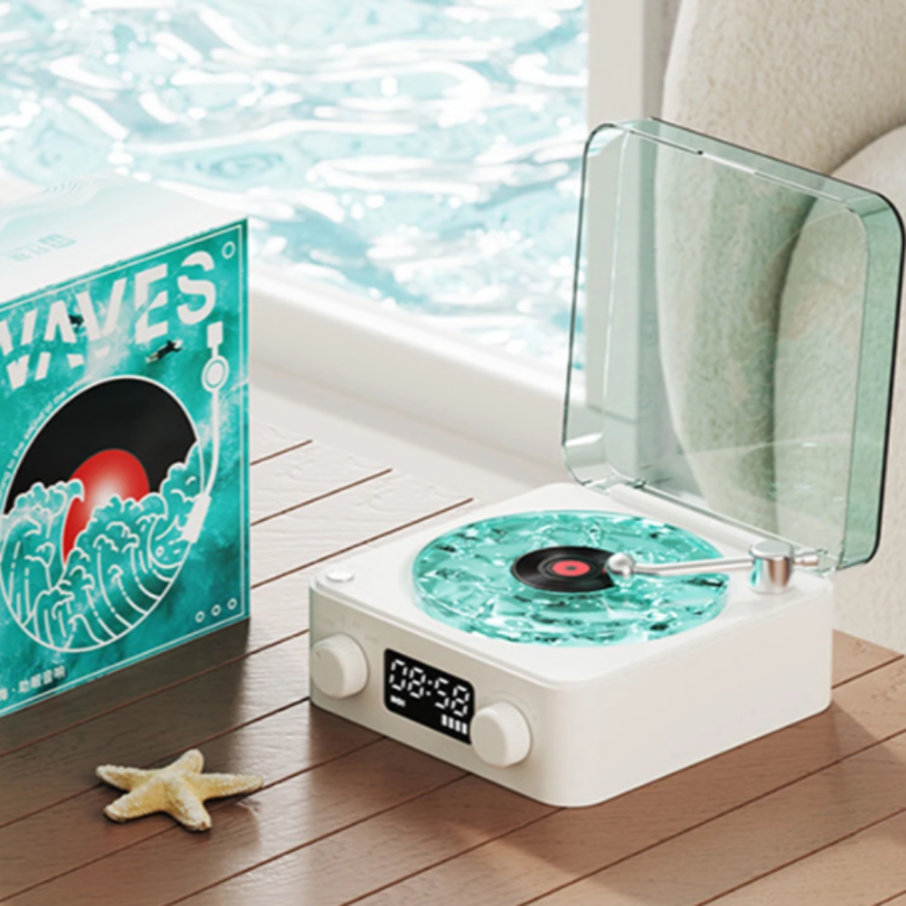 Retro Speaker with Waves Theme and Mini Bluetooth Connectivity