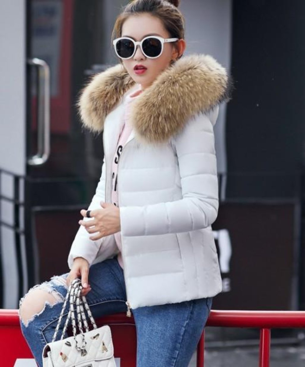 Slim Fit Pink Hooded Winter Zip Up Short Coat for Women