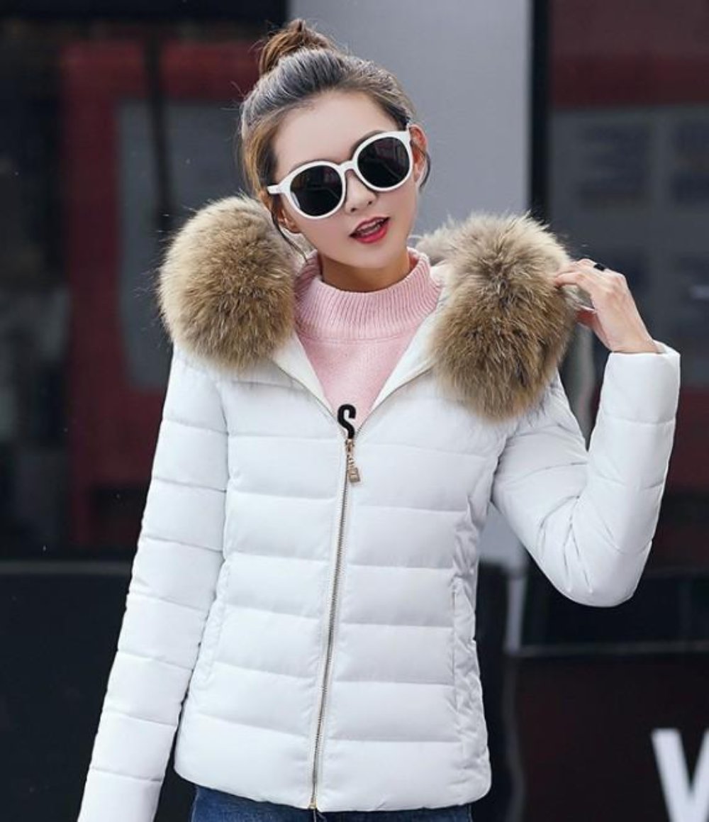 Slim Fit Pink Hooded Winter Zip Up Short Coat for Women