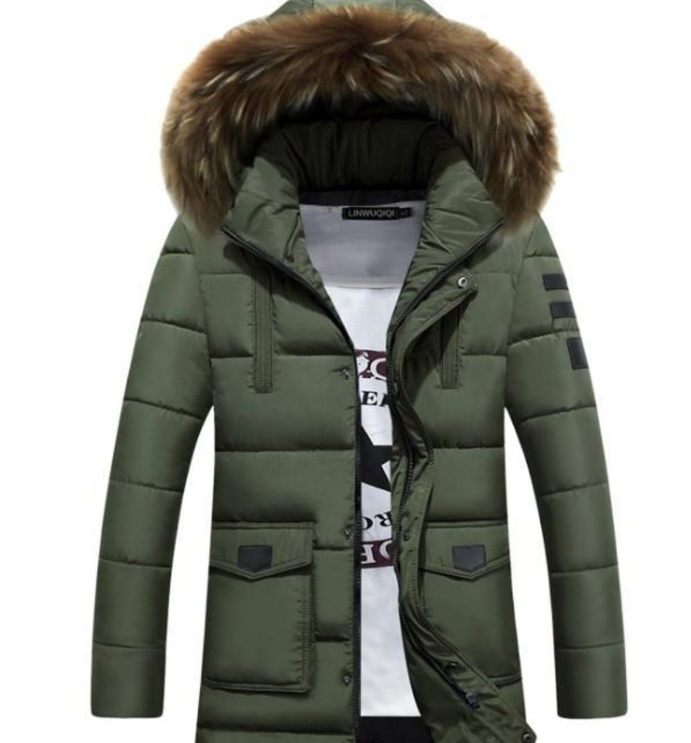 Classic Black Winter Coat with Faux Fur Hood, Inspired by Military Style