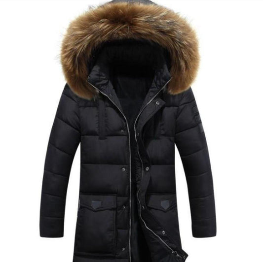 Classic Black Winter Coat with Faux Fur Hood, Inspired by Military Style: black, brown hooded puffer coat, minimal winter out