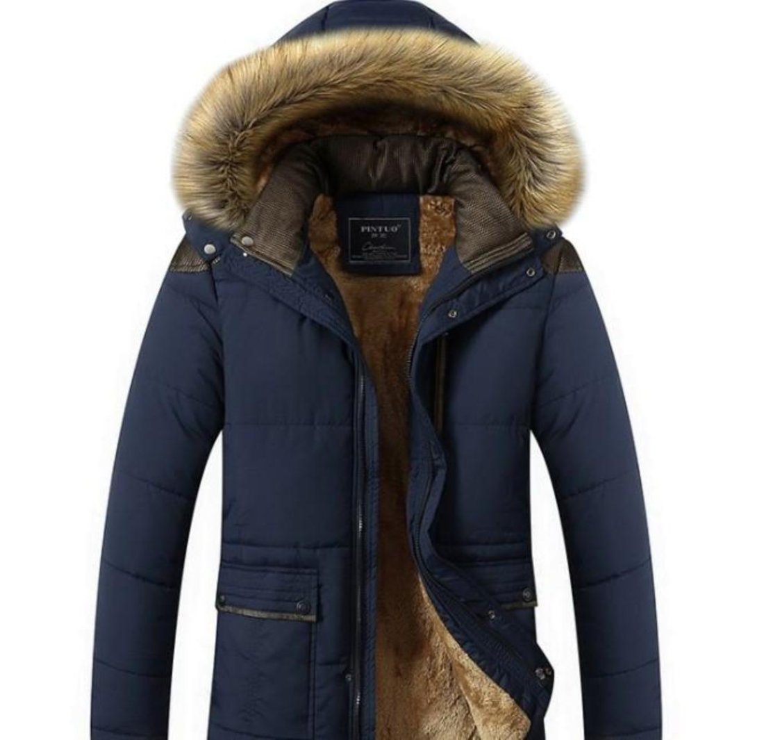 Blue Hooded Winter Coat for Men