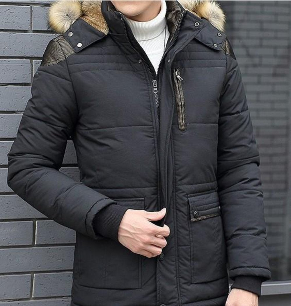 Blue Hooded Winter Coat for Men