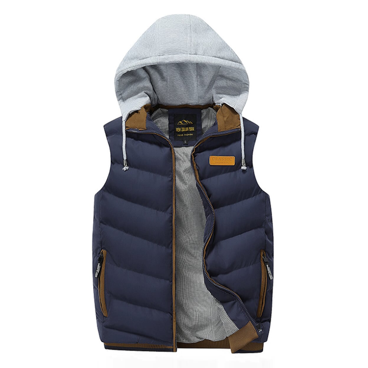 Red Winter Puffy Vest with Detachable Hood for Men