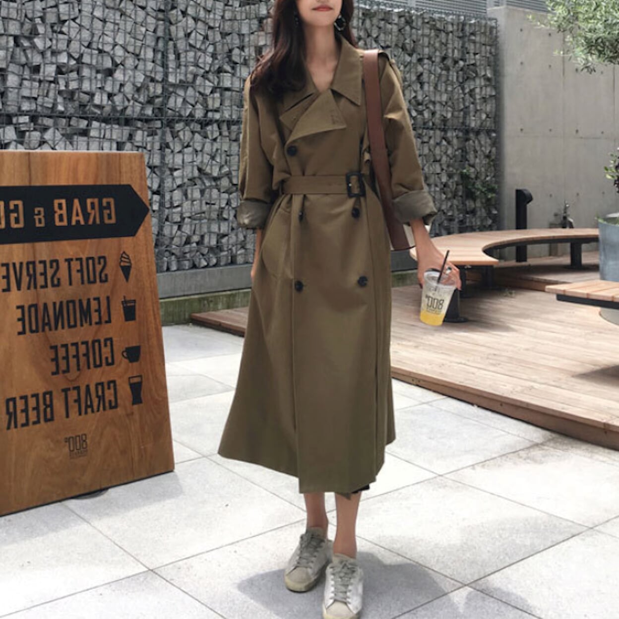 Double-Breasted Long Trench Coat for Women