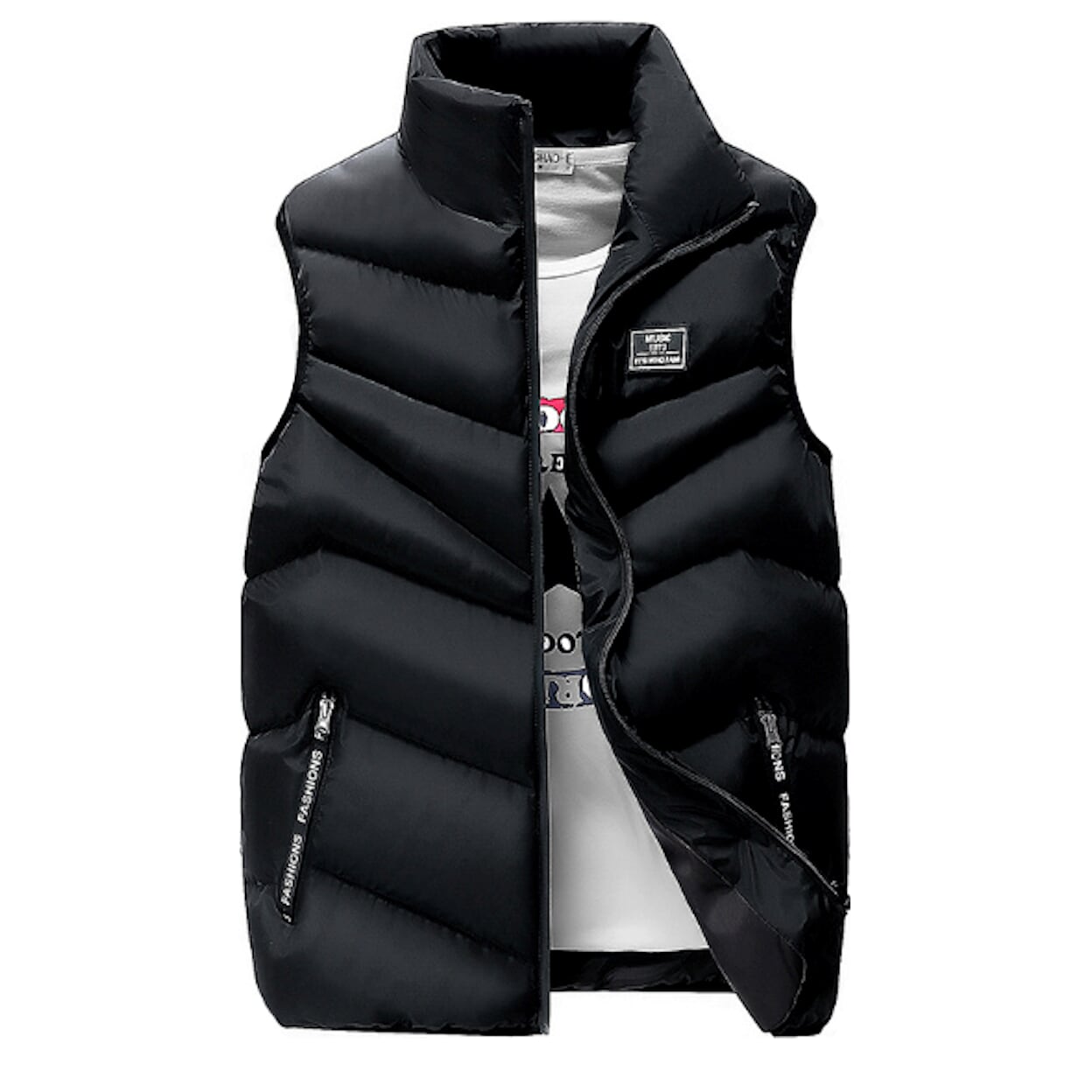 Red Puffer Vest with Elevated Collar for Men