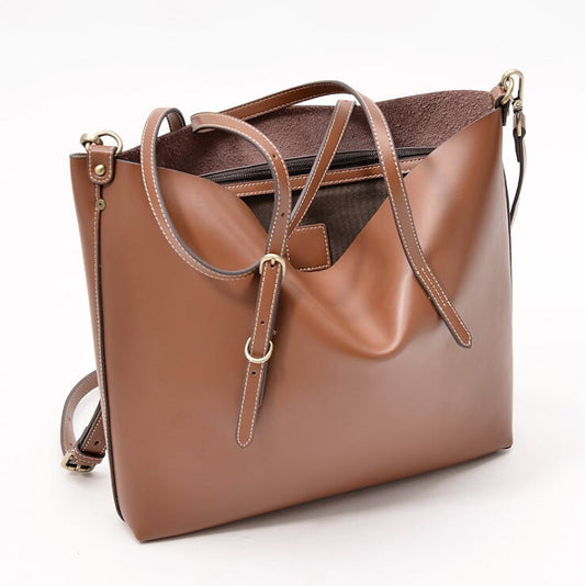 Large Women's Tote Bag with Extended Straps: brown, dark brown handbag, minimal style