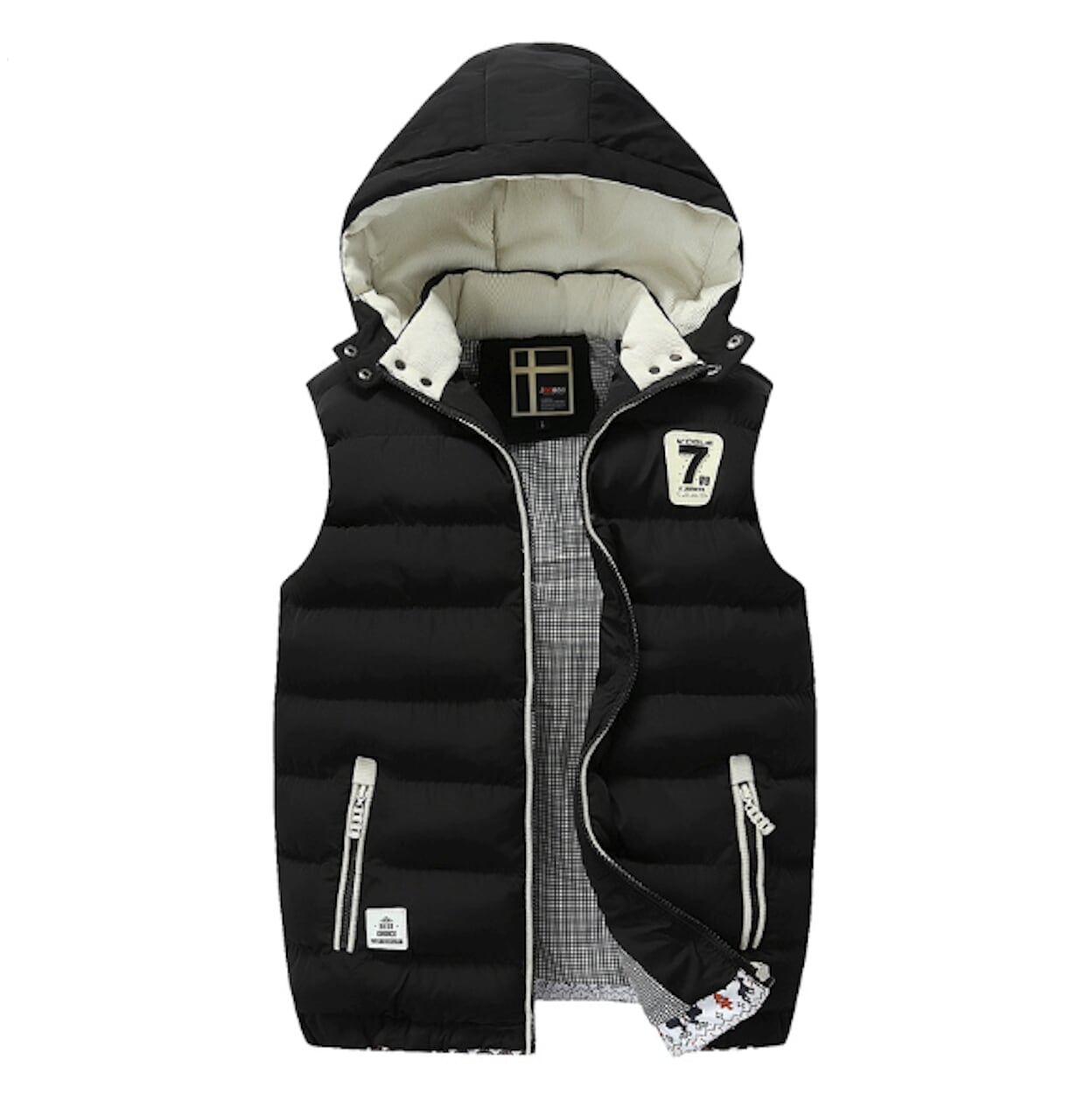 Two Tone Black Winter Puffy Vest with Hood for Men