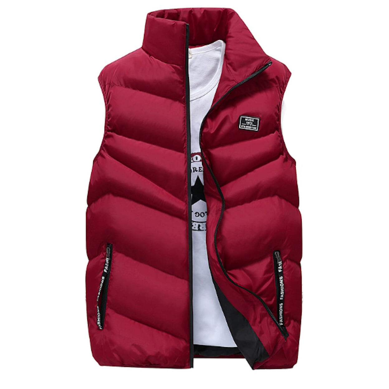 Navy Blue Men's Padded Vest with Tall Neckline