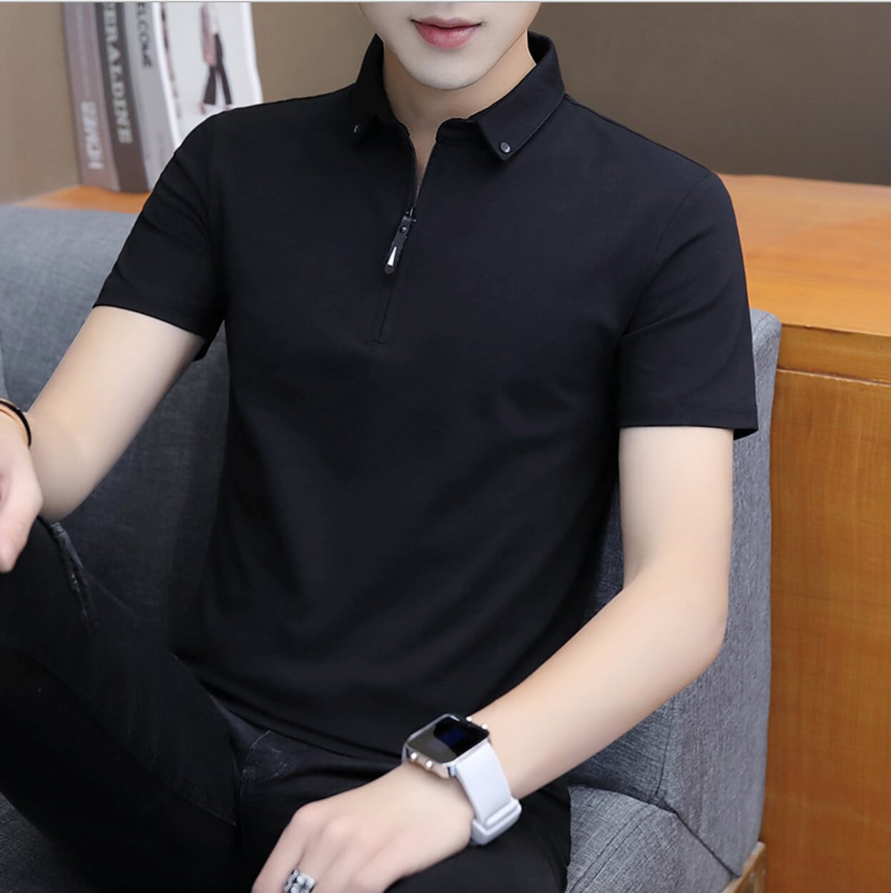 Half-Zip Polo Shirt for Men featuring Collar Embellishments