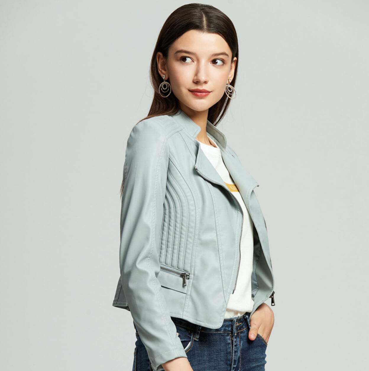 Cropped Motorcycle Jacket for Women with Slim Fit