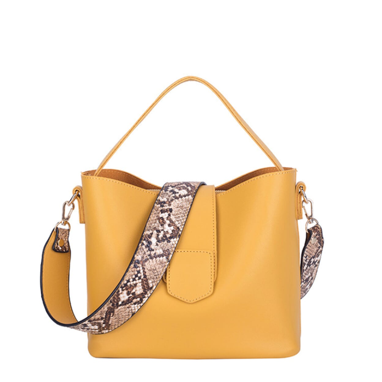 Bucket Bag with Wide Shoulder Strap for Women made of Vegan Leather