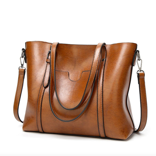 Faux Leather Tote Bag for Women: brown, dark brown handbag, minimal style