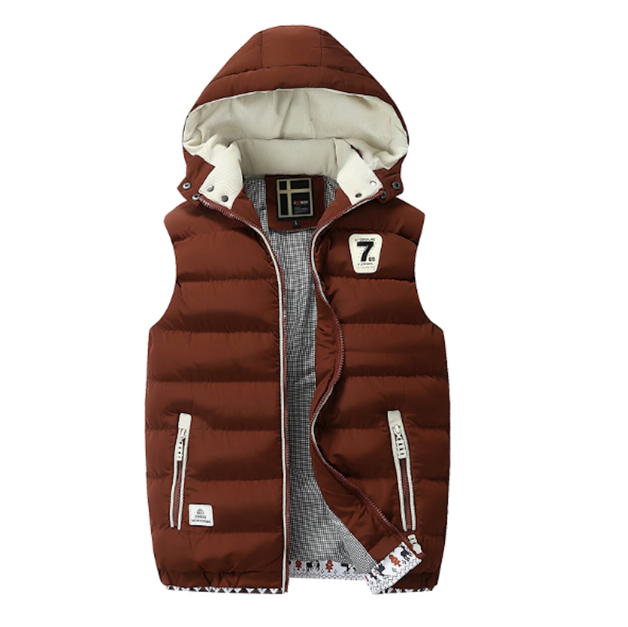 Two Tone Black Winter Puffy Vest with Hood for Men
