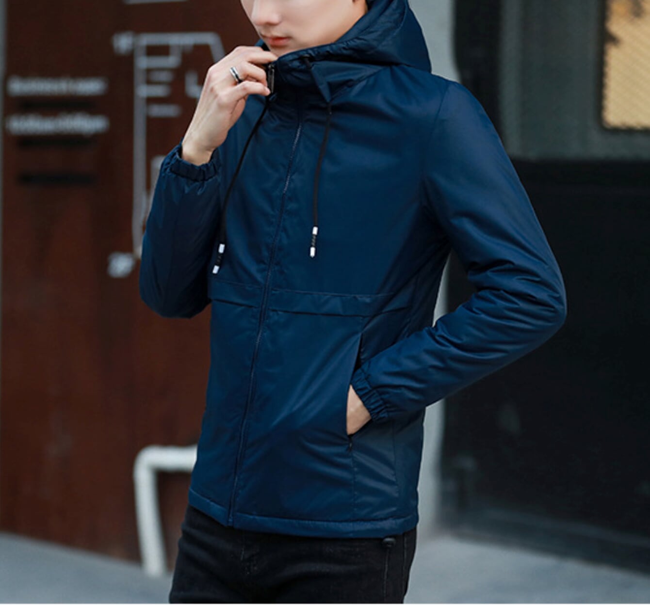 Black Windproof Jacket for Men