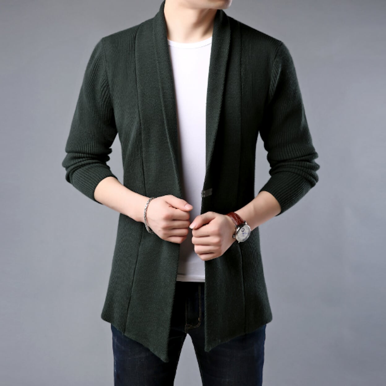 Single Button Men's Mid-Length Cardigan