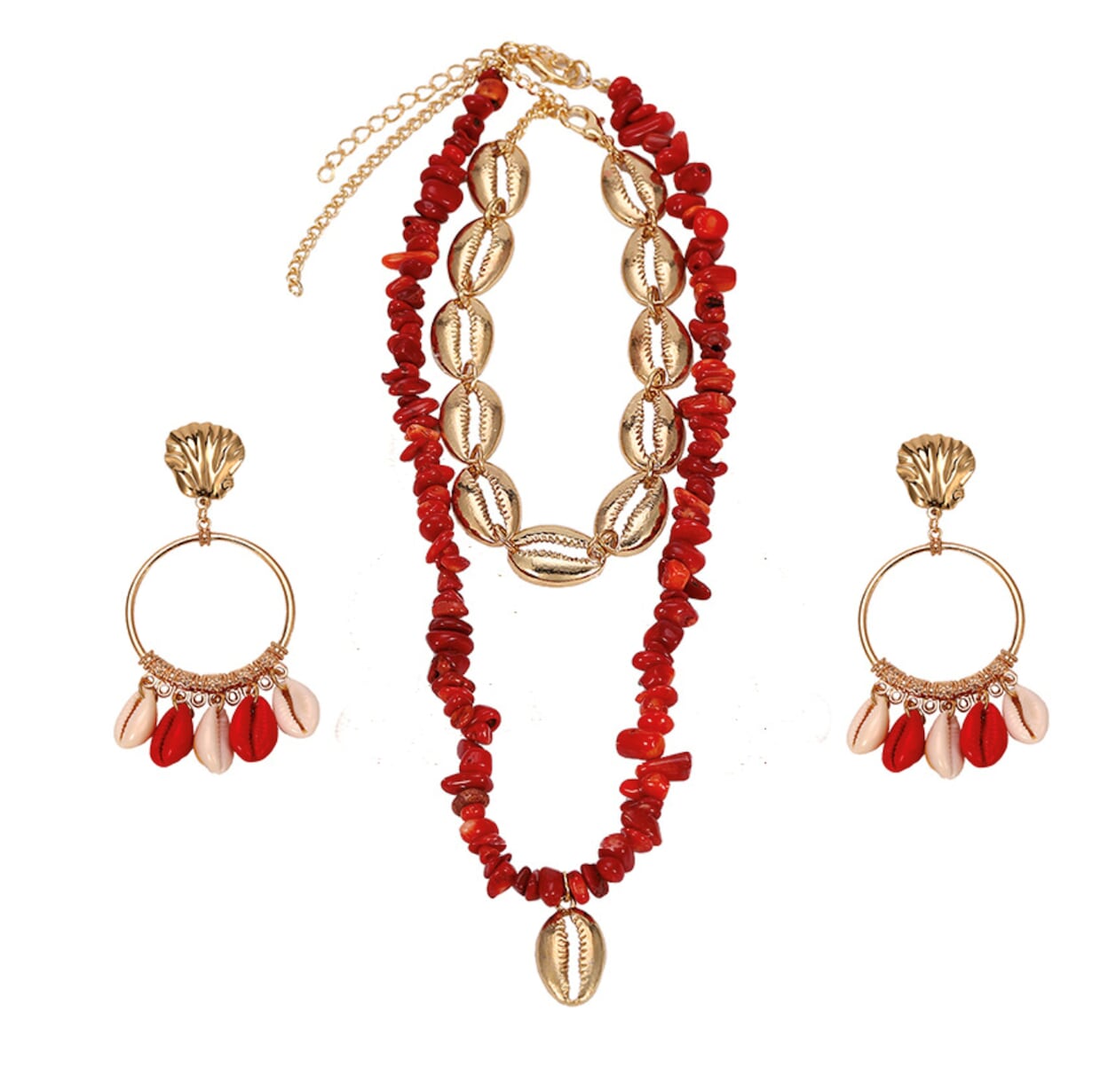 Layered Seashell Necklace and Earrings Set