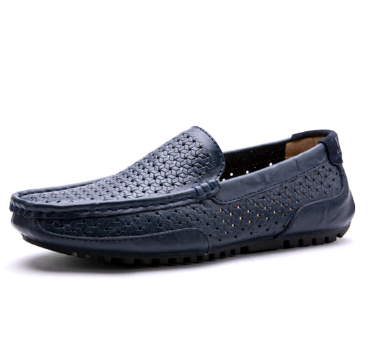 Breathable Loafer Shoes for Men: dark navy blue, black slip-on loafer shoe, casual style