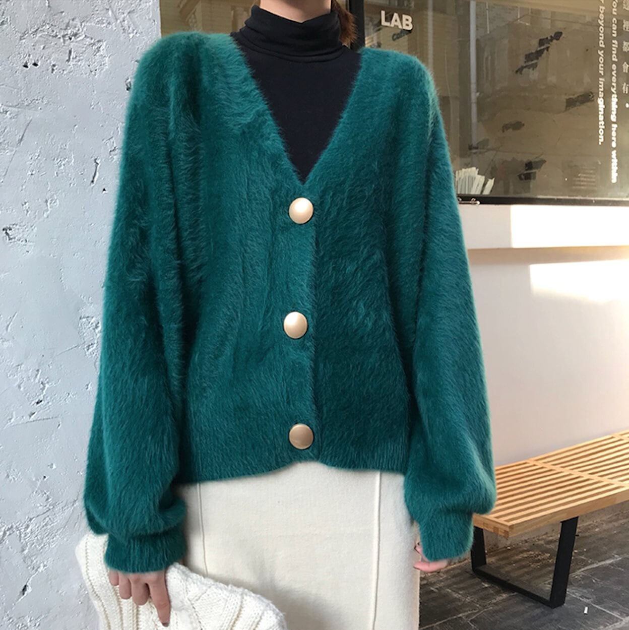 Fuzzy V-Neck Women's Cardigan