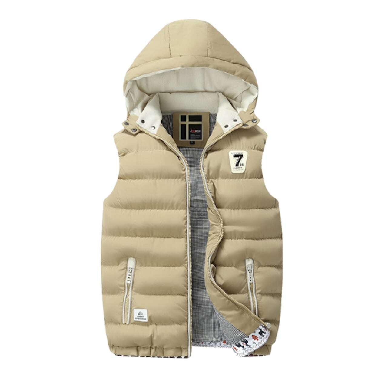 Red Wine Hooded Puffer Vest with Two-Tone Design for Men
