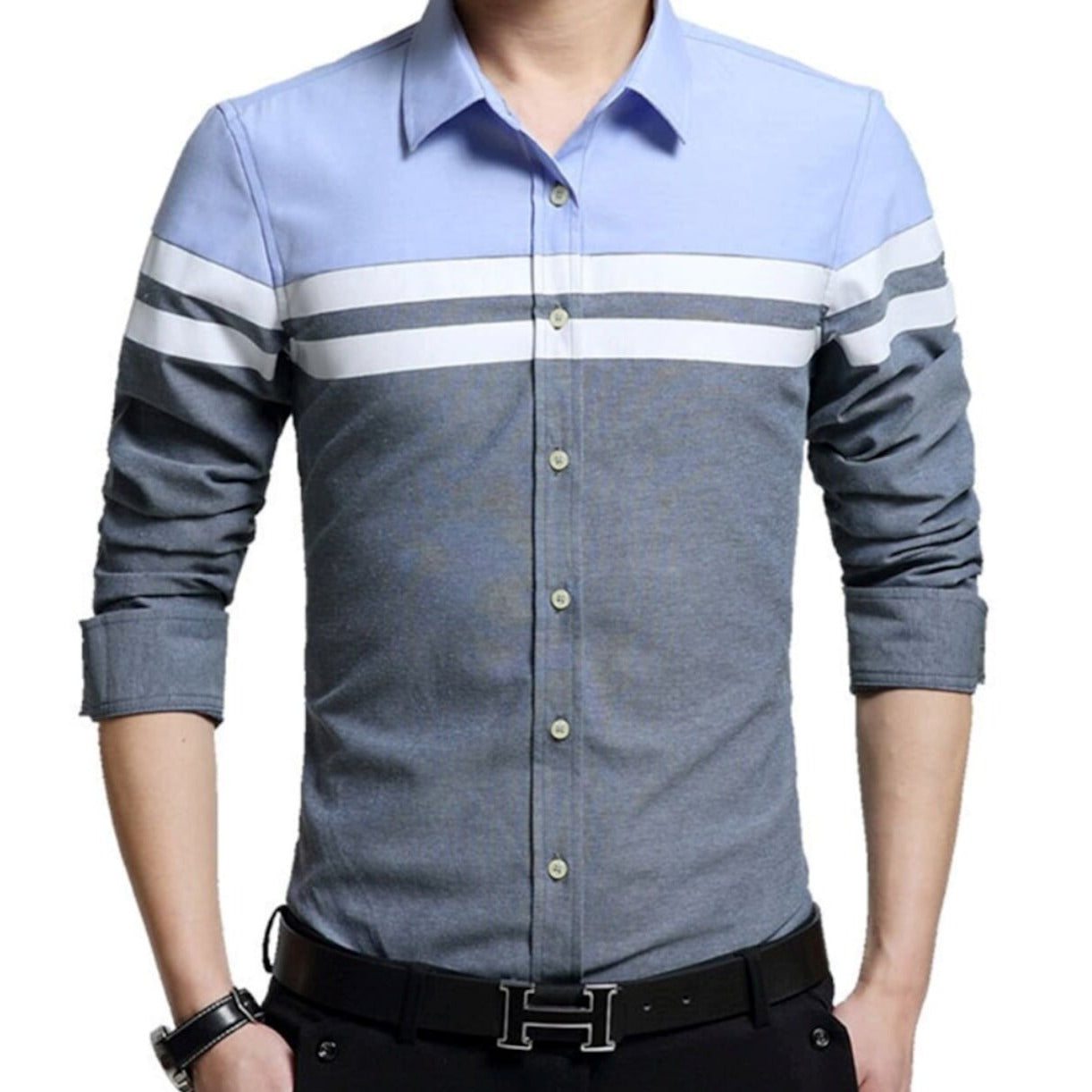 Color-Blocked Men's Button-Up Shirt: A Revised Title