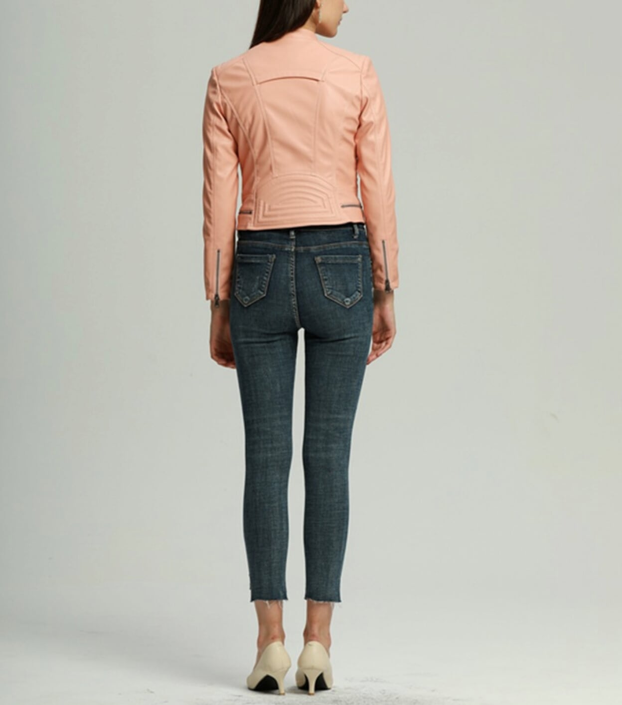 Cropped Motorcycle Jacket for Women with Zipper Accents