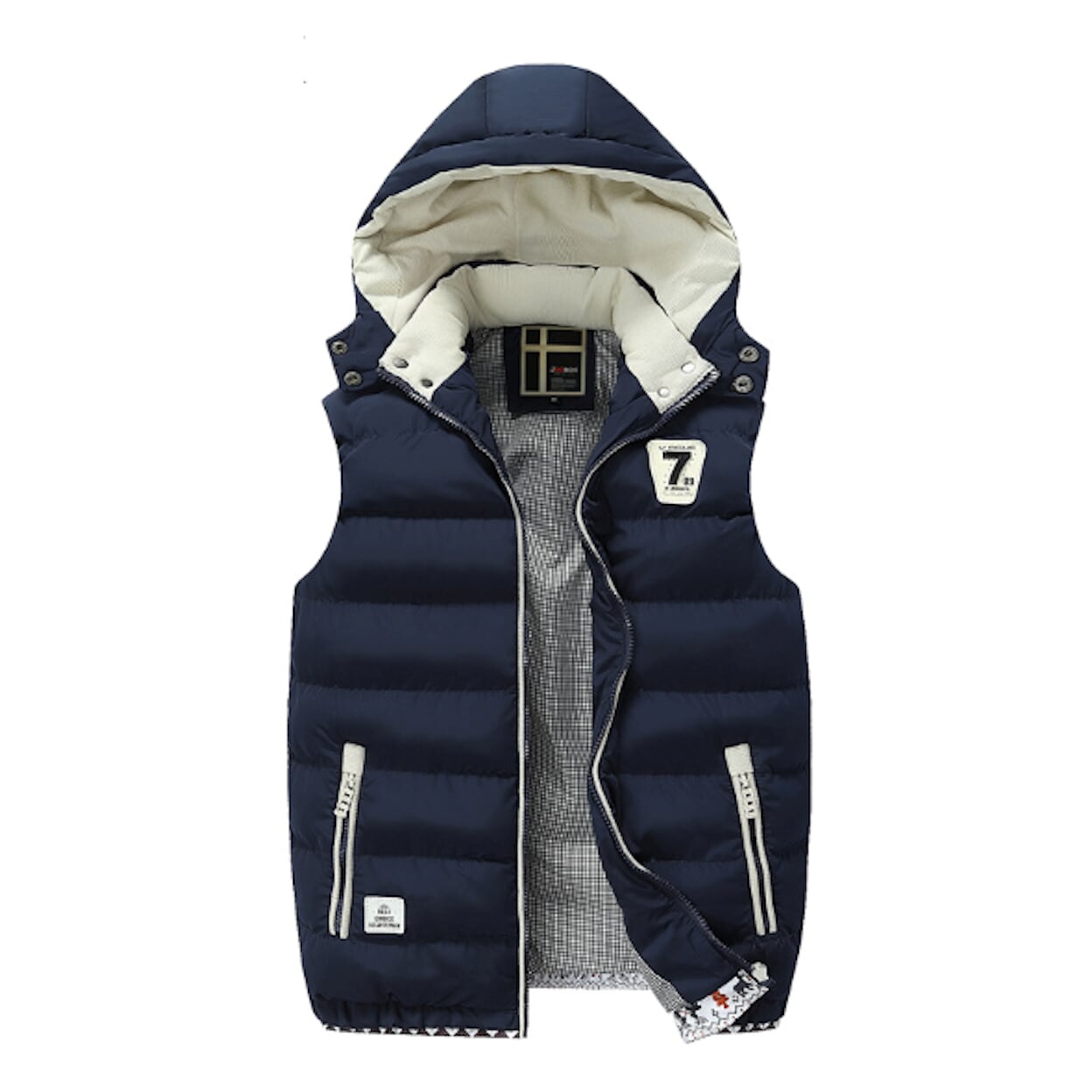 Red Wine Hooded Puffer Vest with Two-Tone Design for Men