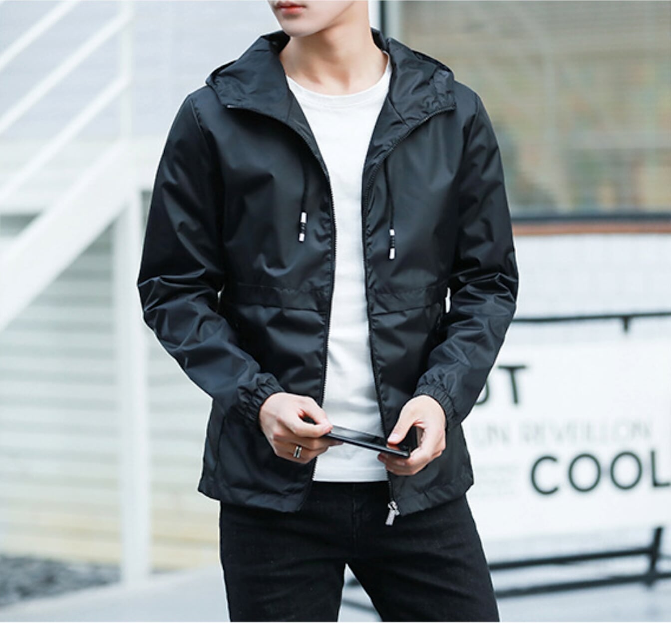 Black Windproof Jacket for Men