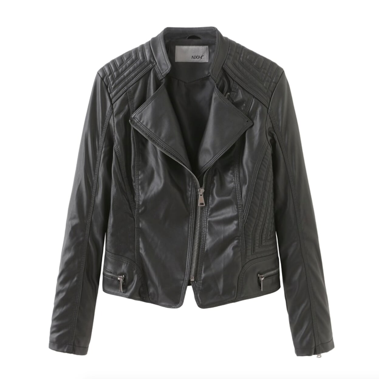 Cropped Motorcycle Jacket for Women with Zipper Accents