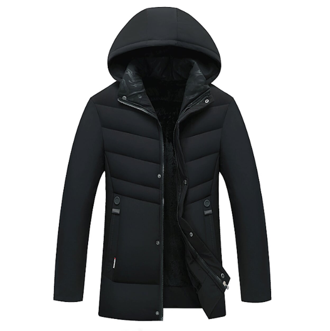 Mid-Length Men's Zip-Up Jacket with Detachable Hood