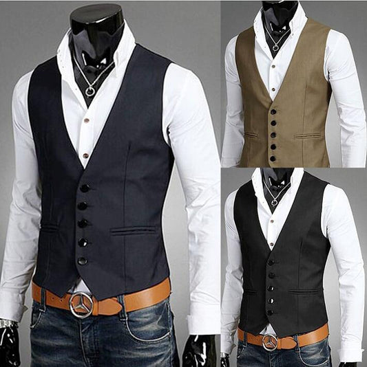 Slim Fit Men's Classic Suit Waistcoat: black, dark navy men's vest outfit collage, formal casual style