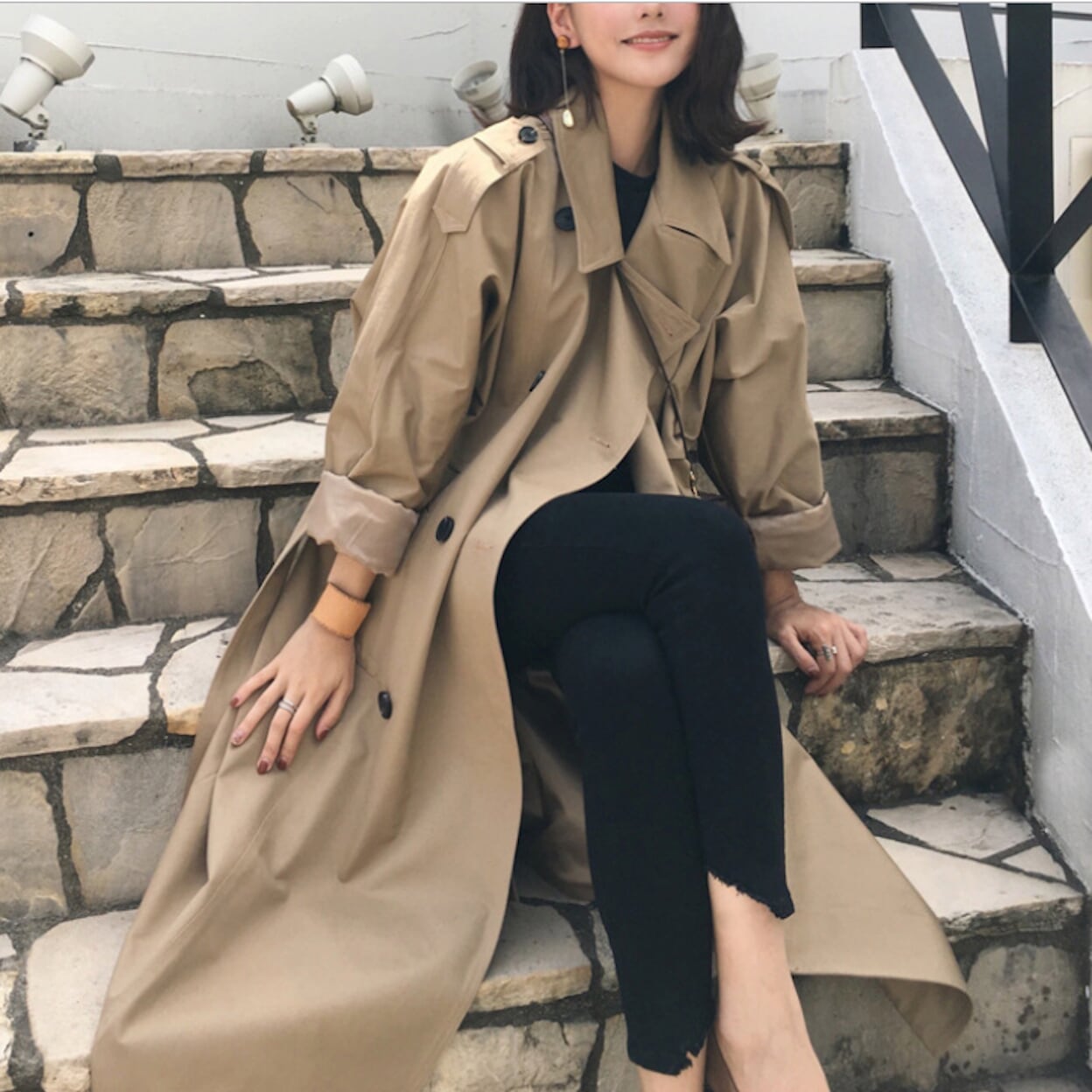 Double-Breasted Long Trench Coat for Women