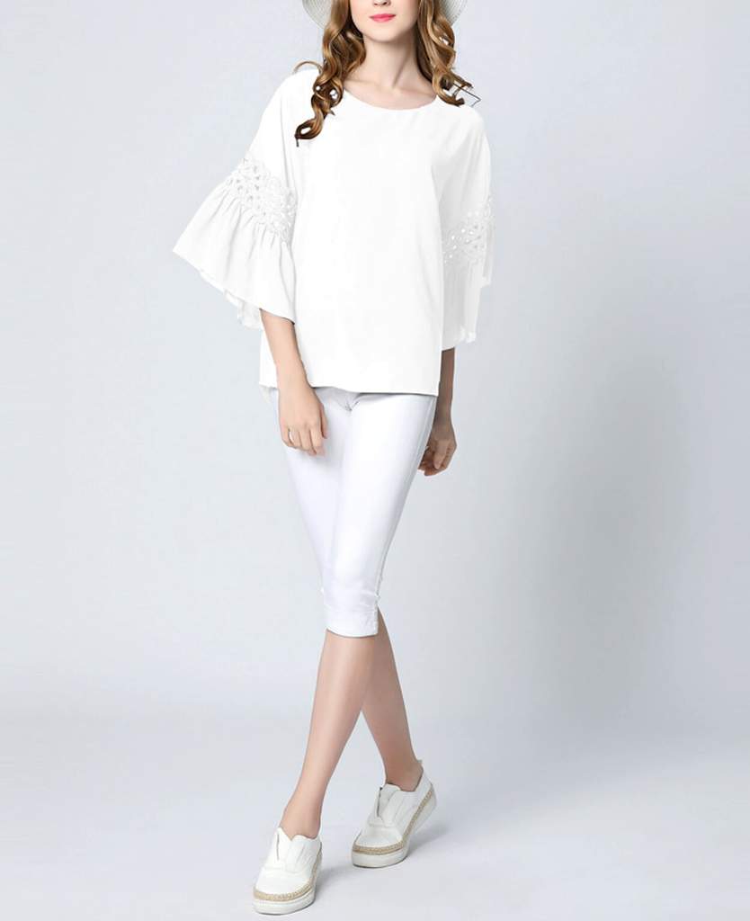 Navy Top with Ruffle Sleeves for Women's Casual Wear