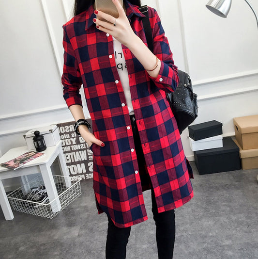 Plaid Shirt with Mid-Length and Convenient Pockets for Women