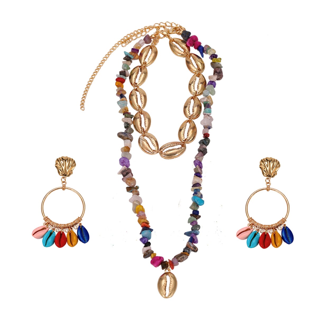 Layered Seashell Necklace and Earrings Set