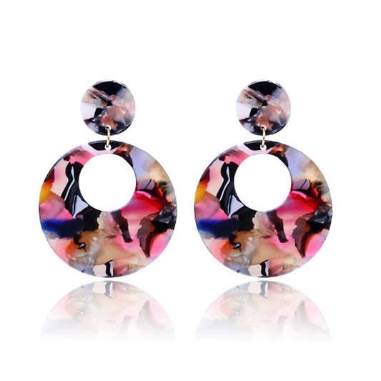 Resin Hoop Earrings with Rounded Design: pink, black dangle earrings, bold abstract statement style
