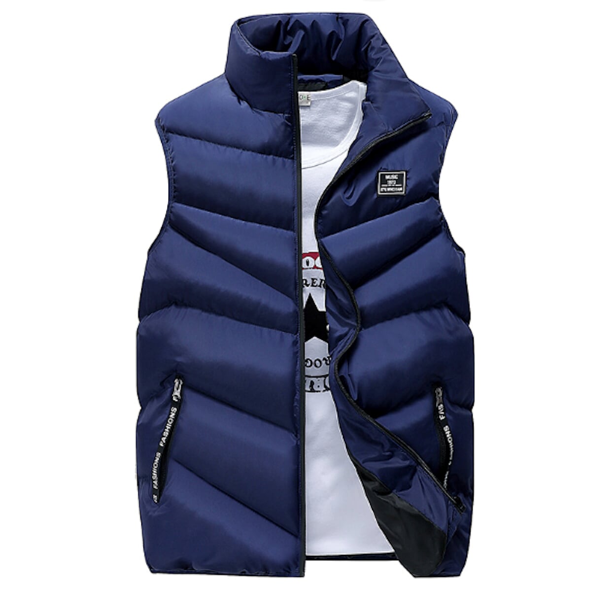 Classic High Collar Black Men's Quilted Vest