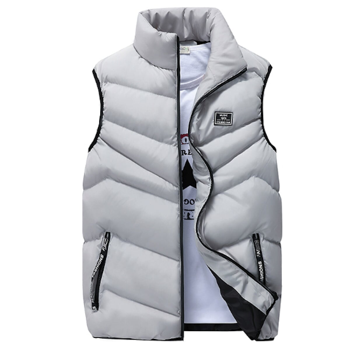 Navy Blue Men's Padded Vest with Tall Neckline