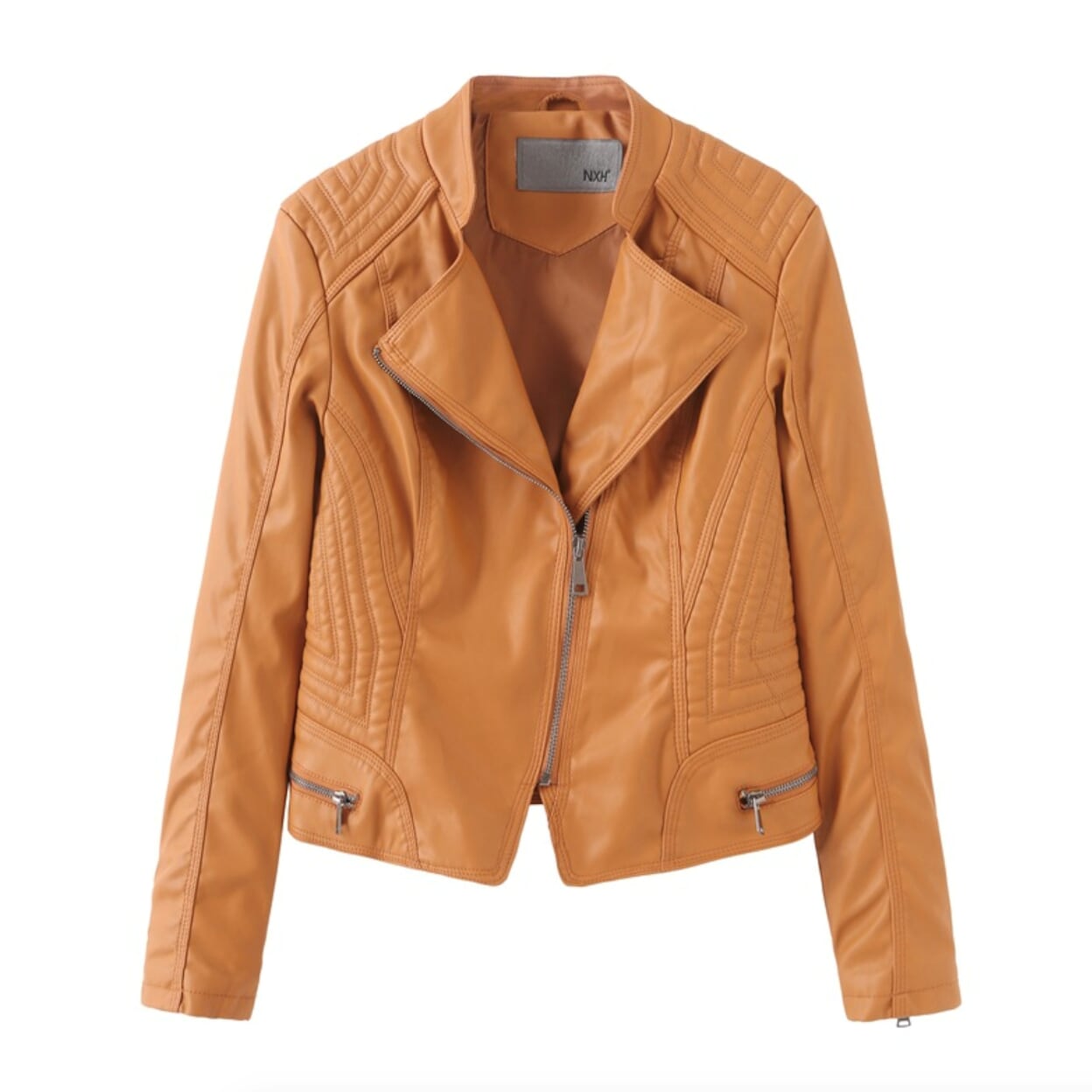 Cropped Motorcycle Jacket for Women with Zipper Accents