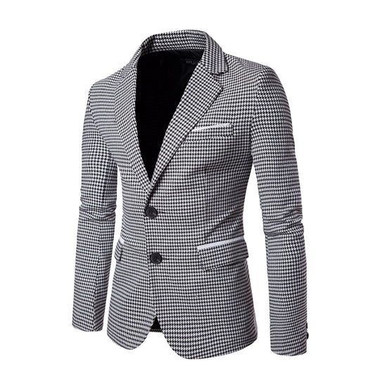 Houndstooth Pattern Men's Blazer: black, white blazer jacket, tailored style