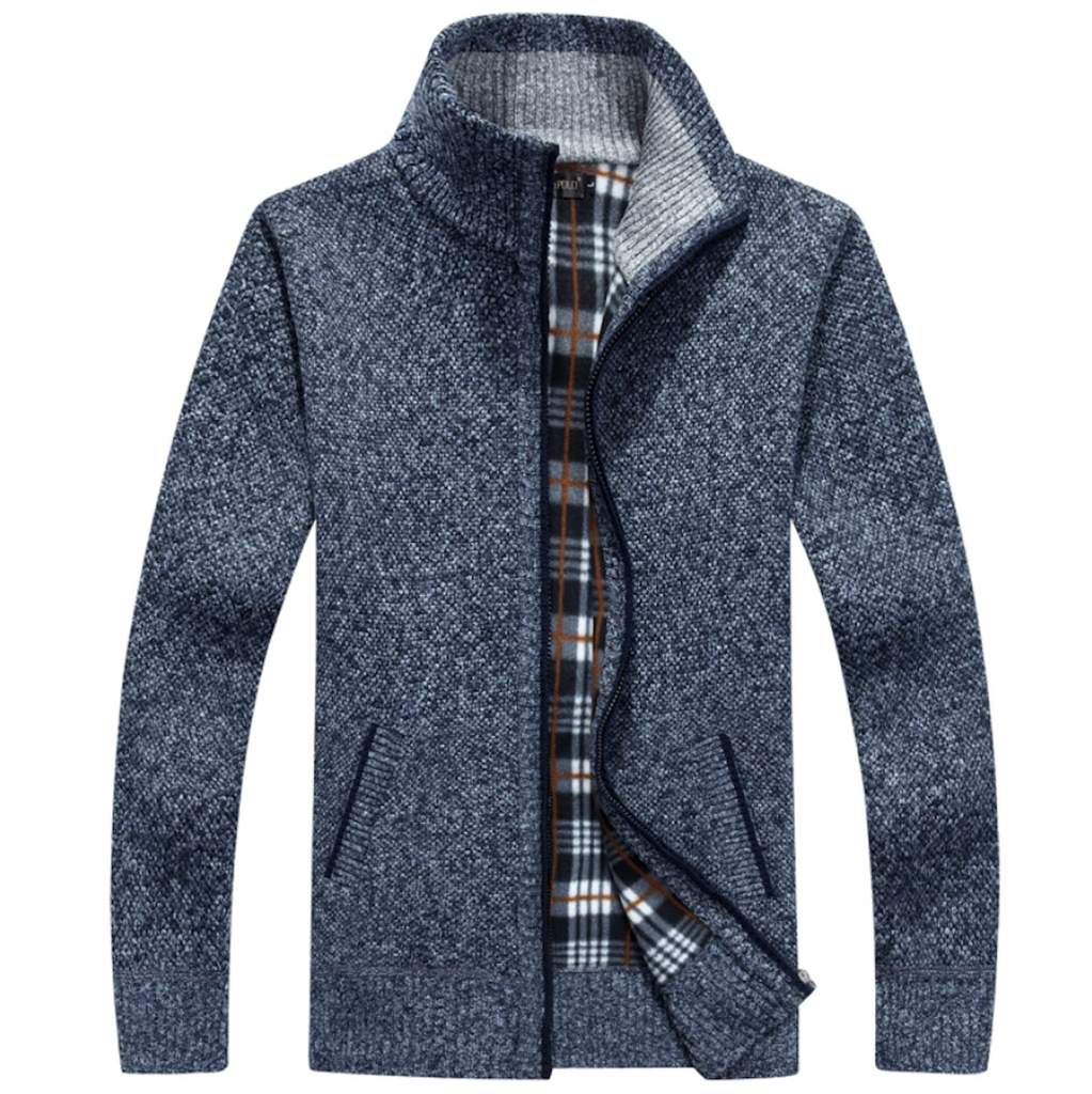 Slim Fit Zipper Cardigan for Men with Stand-Up Collar