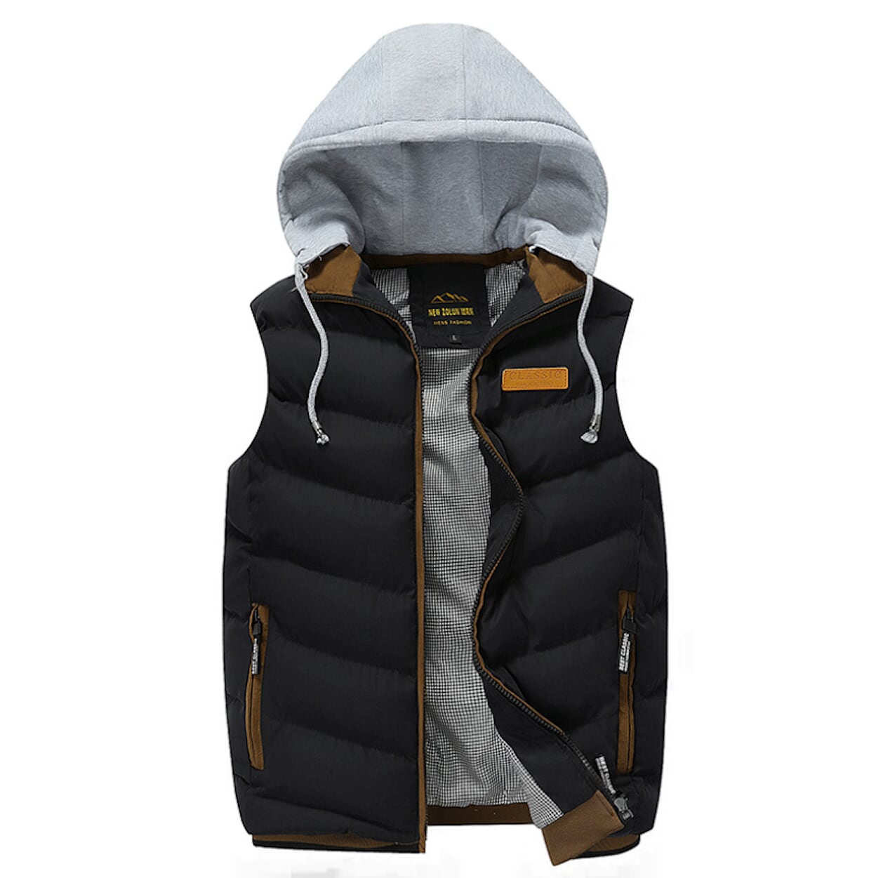 Red Winter Puffy Vest with Detachable Hood for Men