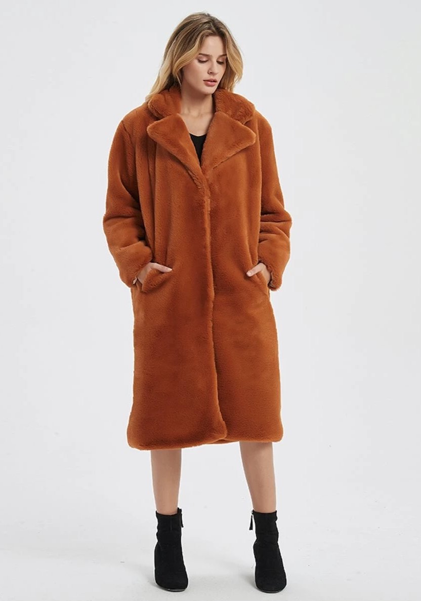 Faux Fur Women's Jacket featuring Lapel Collar