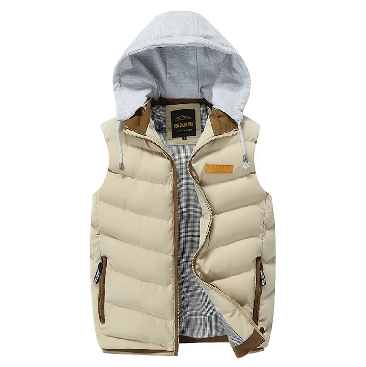 Red Winter Puffy Vest with Detachable Hood for Men