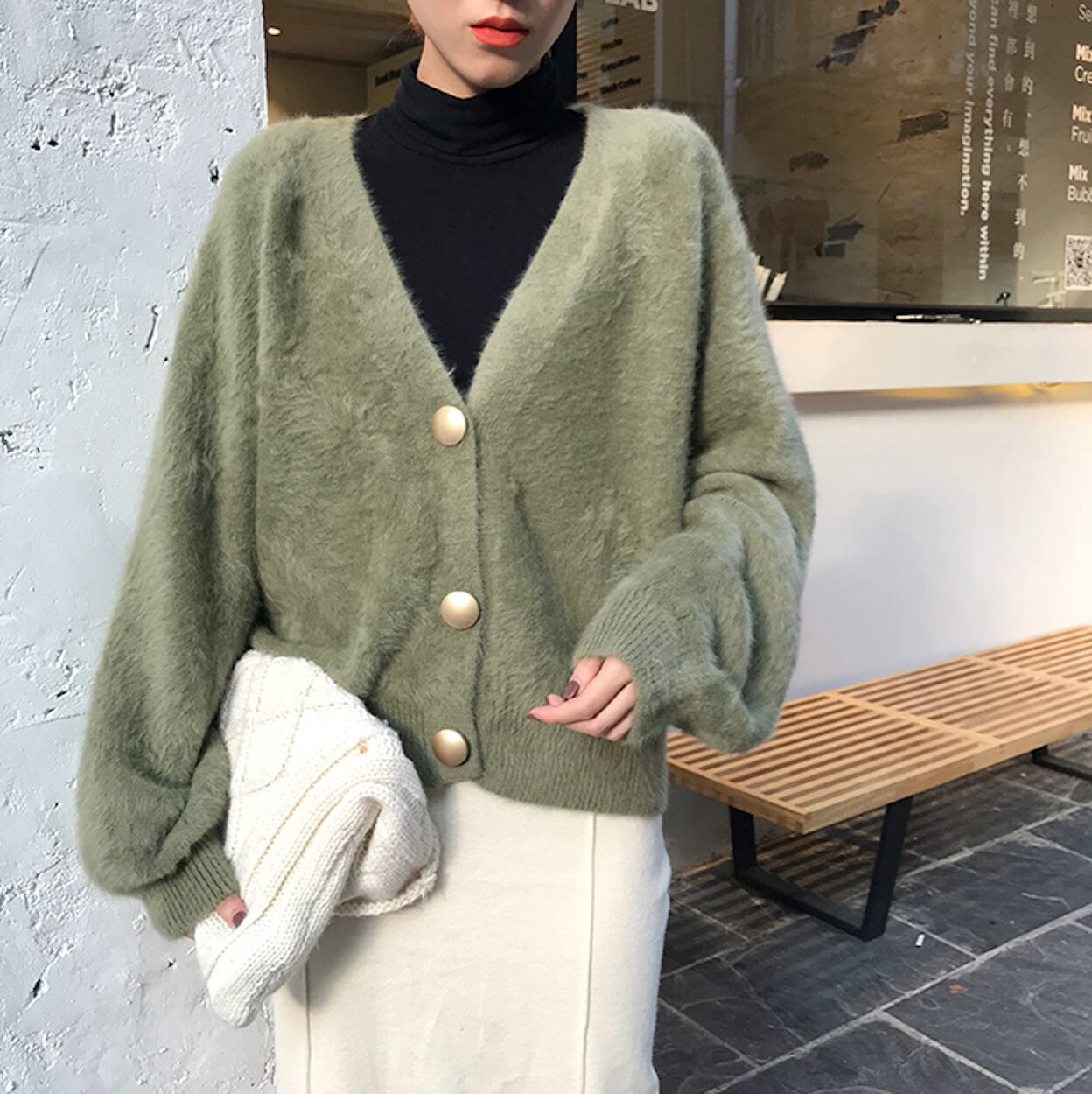 Fuzzy V-Neck Women's Cardigan