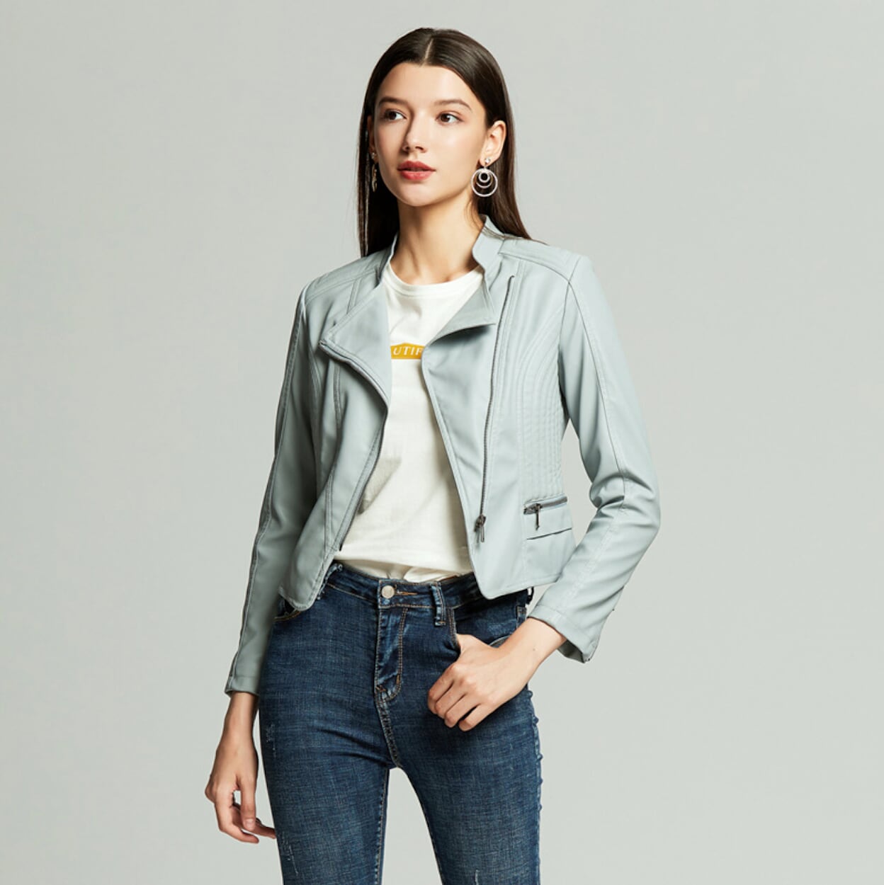 Cropped Motorcycle Jacket for Women with Slim Fit