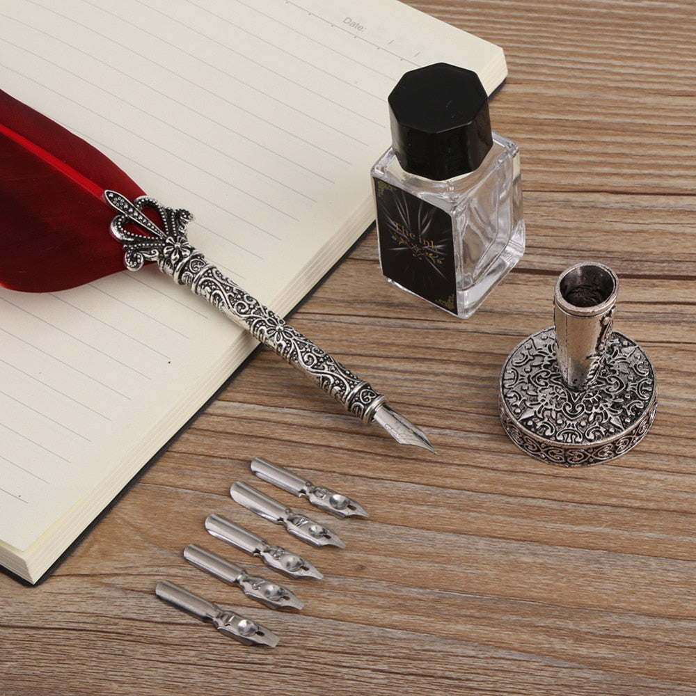 Antique Calligraphy Feather Quill Pen Set